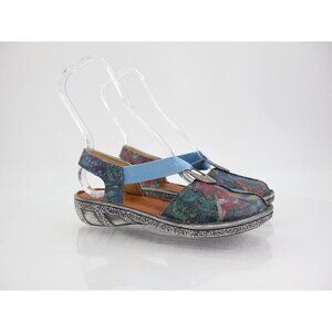 Spring Step Women's Swirlet Blum Sandal Size 37 6 Blue Red Leather Slip On Flat